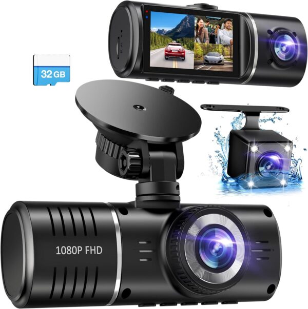 Amazon 50% OFF Deal with code "50QSDKCJ" on Dash Cam Front and Rear Inside, 3 Channel Dash Camera for Cars