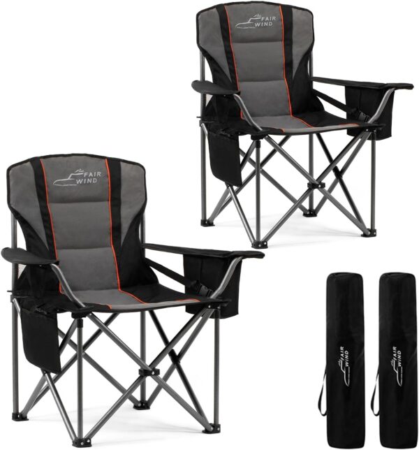 Limited Time Deals 20% Off on FAIR WIND 2 Pack Oversized Fully Padded Camping Chair with Lumbar Support