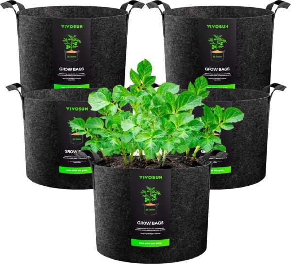Limited Time Deals 15% Off on VIVOSUN 5-Pack 25 Gallon Plant Grow Bags