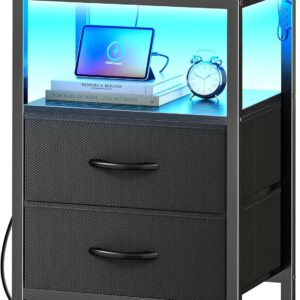 Limited Time Deals 20% Off on Huuger Night Stand with Charger Station and LED Lights