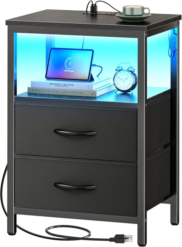 Limited Time Deals 20% Off on Huuger Night Stand with Charger Station and LED Lights