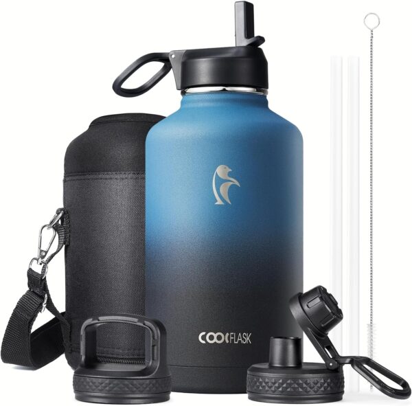 Limited Time Deals 34% Off on Half Gallon Water Bottle Insulated with Straw & 3 Lids